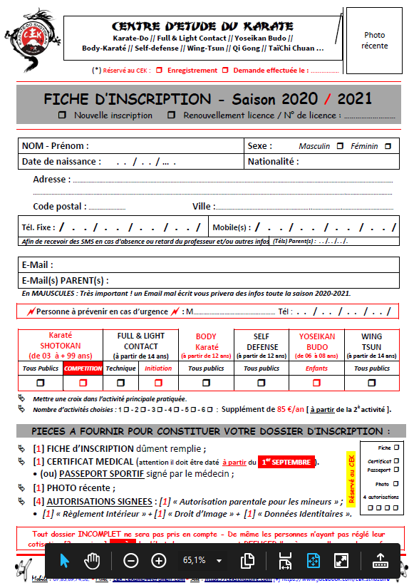 Fiche inscription 2023
